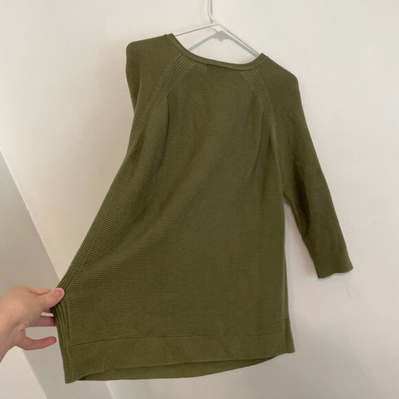 CHRISTOPHER & BANKS Crew Neck Sweater Button Cuff Olive Green 3/4 Sleeve Cotton - Picture 16 of 16